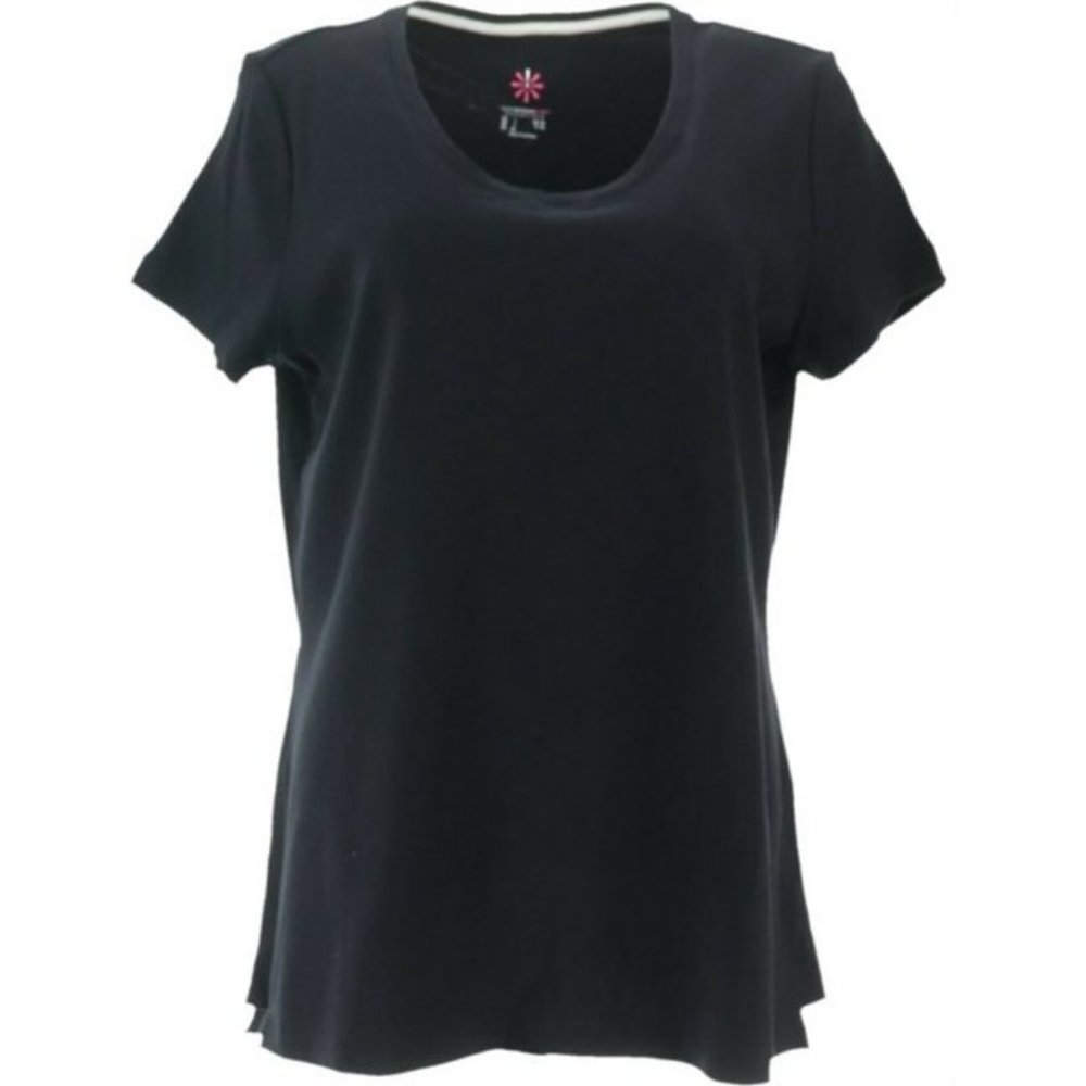 NWT ISAAC MIZRAHI ESSENTIALS SCOOP-NECK TOP WITH SIDE INSETS BLACK XS